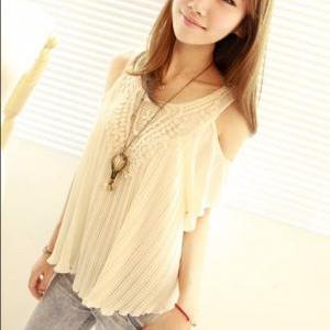 Women Ladies Sexy Vintage Crochet Lace Pleated..