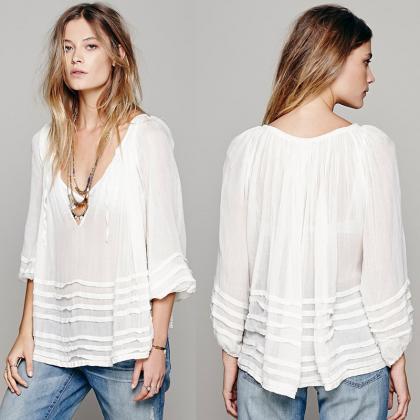 European Style Blouse Sexy Draped With Flare..