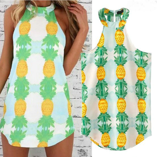 Women's Fashion Pineapple Print Dress Sexy Dresses Wqz19784