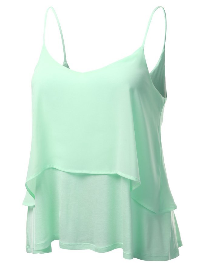 Light Green Chiffon Sling Tank Tops on Luulla