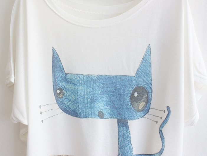 Courtyard Cat Loose Bat Sleeve T-shirt Short-sleeved, Top, T-shirt ...