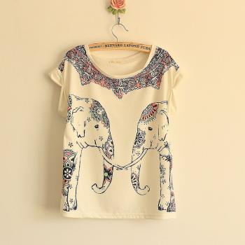 The Elephant Printing Round Leader T-shirt on Luulla
