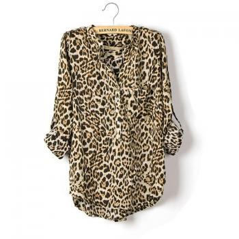Leopard Chiffon Shirt Wome..
