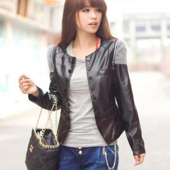 Leather Clothing Female Short Jacket Slim Design PU O-neck Women's ...