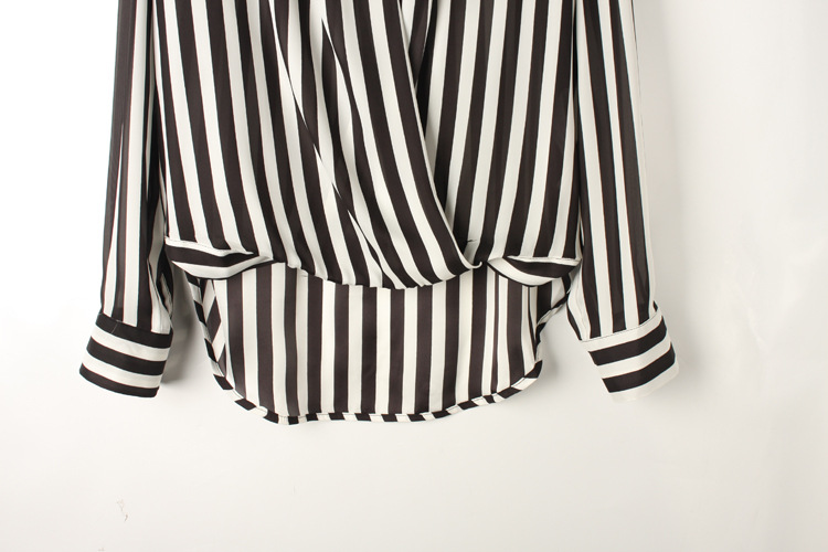 V-neck Sexy Vertical Striped Long-sleeved Shirt Clothing on Luulla